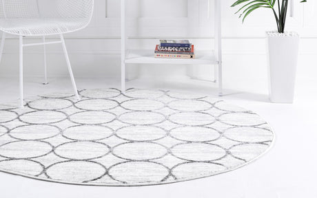 White 7' x 7' Matrix Trellis Round Area Rug 100% Polyester Geometric Pattern Modern Carpet for Living, Dining, Bedroom, Office for Sale at Rug Engine