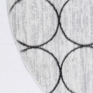 White 7' x 7' Matrix Trellis Round Area Rug 100% Polyester Geometric Pattern Modern Carpet for Living, Dining, Bedroom, Office for Sale at Rug Engine