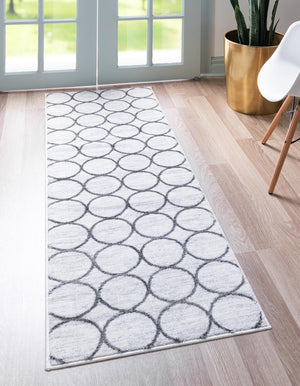 White 2' 7 x 16' 5 Matrix Trellis Runner Area Rug 100% Polyester Geometric Pattern Modern Carpet for Living, Dining, Bedroom, Office for Sale at Rug Engine