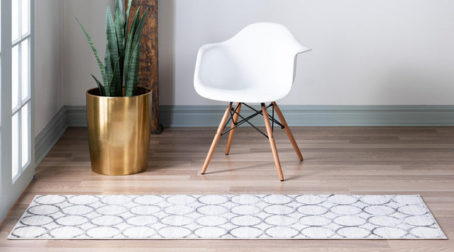 White 2' x 6' 1 Matrix Trellis Runner Area Rug 100% Polyester Geometric Pattern Modern Carpet for Living, Dining, Bedroom, Office for Sale at Rug Engine