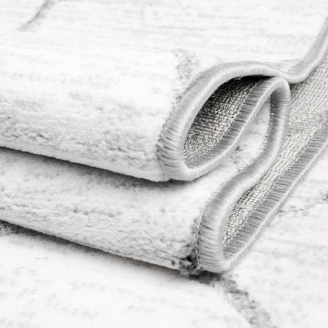 White 2' 7 x 16' 5 Matrix Trellis Runner Area Rug 100% Polyester Geometric Pattern Modern Carpet for Living, Dining, Bedroom, Office for Sale at Rug Engine