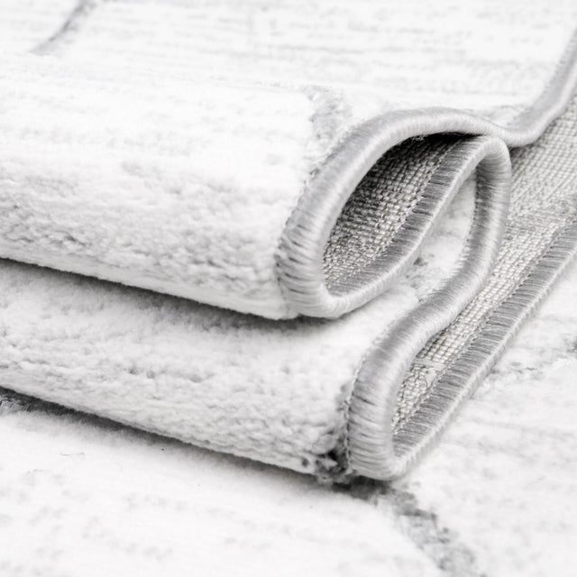 White 2' 7 x 16' 5 Matrix Trellis Runner Area Rug 100% Polyester Geometric Pattern Modern Carpet for Living, Dining, Bedroom, Office for Sale at Rug Engine