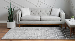 Gray 5' 3 x 7' 1 Matrix Trellis Rectangle Area Rug 100% Polyester Geometric Pattern Modern Carpet for Living, Dining, Bedroom, Office for Sale at Rug Engine