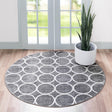 Gray 3' 3 x 3' 3 Matrix Trellis Round Area Rug 100% Polyester Geometric Pattern Modern Carpet for Living, Dining, Bedroom, Office for Sale at Rug Engine