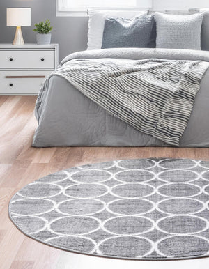 Gray 3' 3 x 3' 3 Matrix Trellis Round Area Rug 100% Polyester Geometric Pattern Modern Carpet for Living, Dining, Bedroom, Office for Sale at Rug Engine