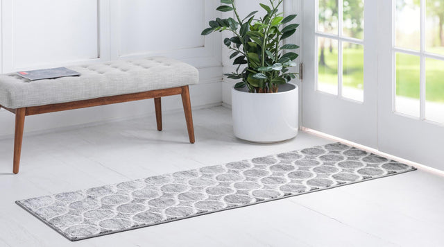Gray 2' 7 x 12' Matrix Trellis Runner Area Rug 100% Polyester Geometric Pattern Modern Carpet for Living, Dining, Bedroom, Office for Sale at Rug Engine