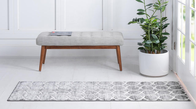 Gray 2' 7 x 12' Matrix Trellis Runner Area Rug 100% Polyester Geometric Pattern Modern Carpet for Living, Dining, Bedroom, Office for Sale at Rug Engine