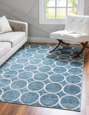 Blue 6' x 9' Matrix Trellis Rectangle Area Rug 100% Polyester Geometric Pattern Modern Carpet for Living, Dining, Bedroom, Office for Sale at Rug Engine