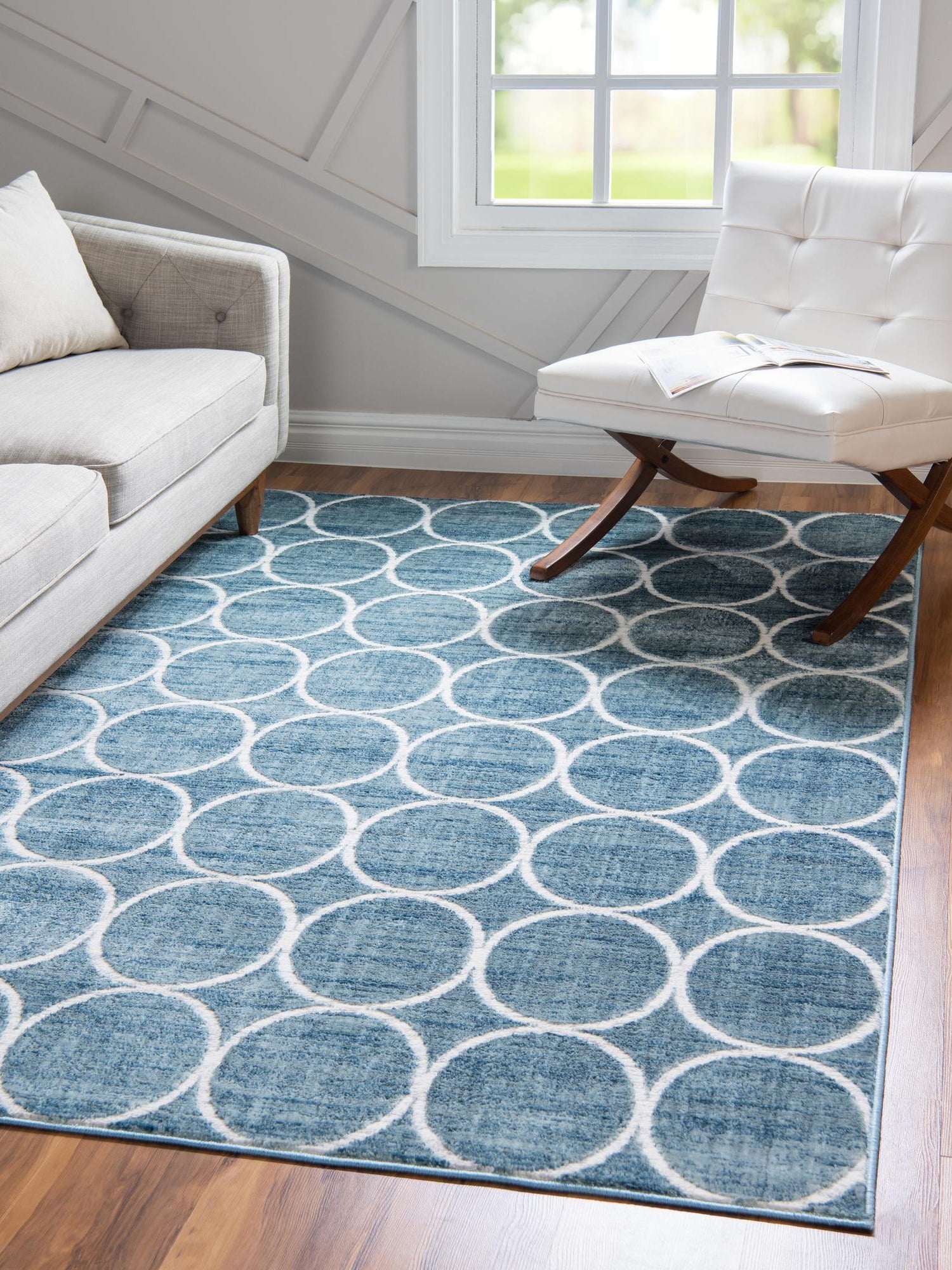Blue 9' x 12' Matrix Trellis Rectangle Area Rug 100% Polyester Geometric Pattern Modern Carpet for Living, Dining, Bedroom, Office for Sale at Rug Engine