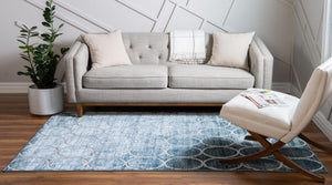 Blue 6' x 9' Matrix Trellis Rectangle Area Rug 100% Polyester Geometric Pattern Modern Carpet for Living, Dining, Bedroom, Office for Sale at Rug Engine