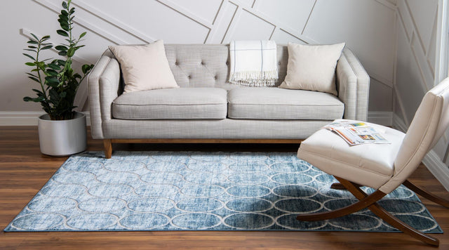 Blue 9' x 12' Matrix Trellis Rectangle Area Rug 100% Polyester Geometric Pattern Modern Carpet for Living, Dining, Bedroom, Office for Sale at Rug Engine