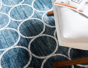 Blue 6' x 9' Matrix Trellis Rectangle Area Rug 100% Polyester Geometric Pattern Modern Carpet for Living, Dining, Bedroom, Office for Sale at Rug Engine