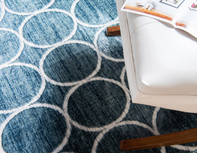 Blue 10' x 14' 1 Matrix Trellis Rectangle Area Rug 100% Polyester Geometric Pattern Modern Carpet for Living, Dining, Bedroom, Office for Sale at Rug Engine