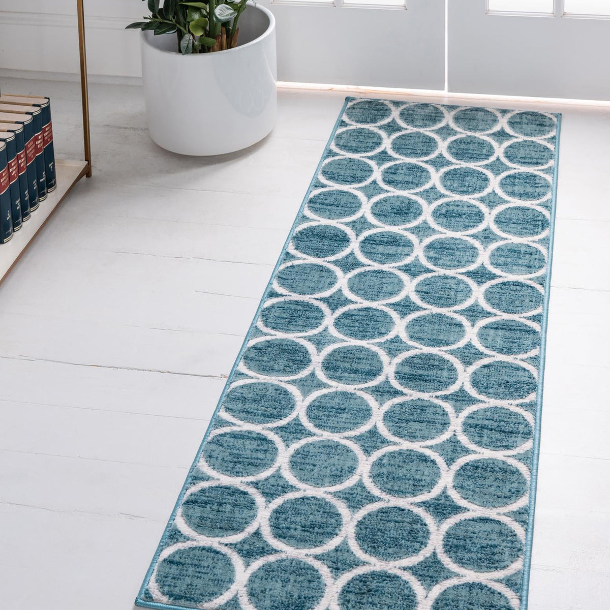 Blue 2' x 8' Matrix Trellis Runner Area Rug 100% Polyester Geometric P ...