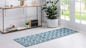 Blue 2' 7 x 13' Matrix Trellis Runner Area Rug 100% Polyester Geometric Pattern Modern Carpet for Living, Dining, Bedroom, Office for Sale at Rug Engine