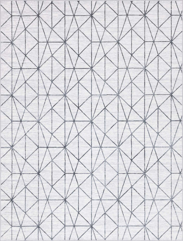 White 9' x 12' 2 Matrix Trellis Rectangle Area Rug 100% Polyester Geometric Pattern Modern Carpet for Living, Dining, Bedroom, Office for Sale at Rug Engine