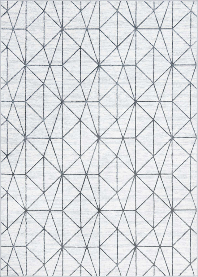 White 7' 1 x 10' Matrix Trellis Rectangle Area Rug 100% Polyester Geometric Pattern Modern Carpet for Living, Dining, Bedroom, Office for Sale at Rug Engine