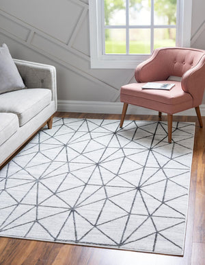 White 6' 1 x 9' Matrix Trellis Rectangle Area Rug 100% Polyester Geometric Pattern Modern Carpet for Living, Dining, Bedroom, Office for Sale at Rug Engine