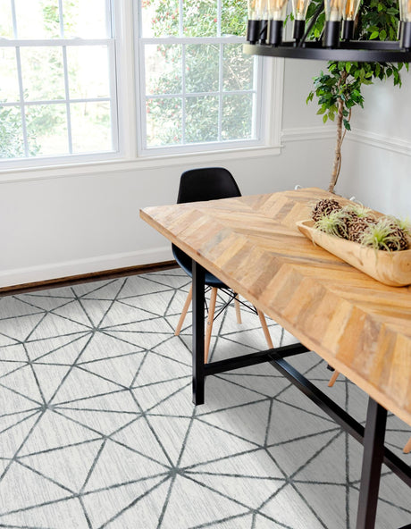 White 8' x 10' Matrix Trellis Rectangle Area Rug 100% Polyester Geometric Pattern Modern Carpet for Living, Dining, Bedroom, Office for Sale at Rug Engine