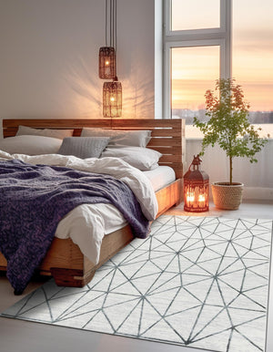 White 8' x 10' Matrix Trellis Rectangle Area Rug 100% Polyester Geometric Pattern Modern Carpet for Living, Dining, Bedroom, Office for Sale at Rug Engine