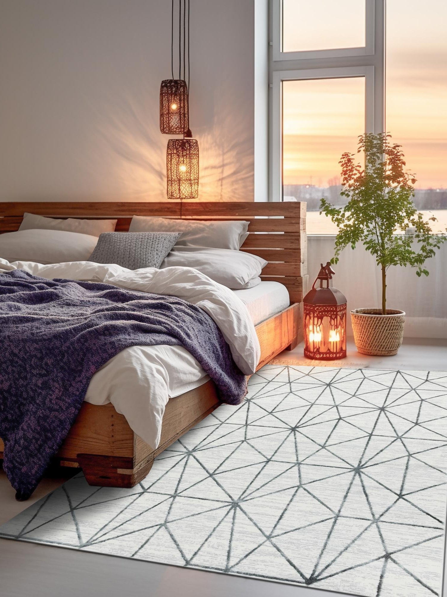 White 9' 10 x 14' 1 Matrix Trellis Rectangle Area Rug 100% Polyester Geometric Pattern Modern Carpet for Living, Dining, Bedroom, Office for Sale at Rug Engine
