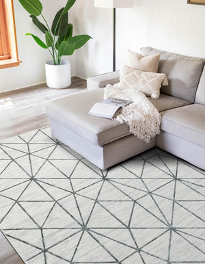 White 4' 1 x 6' 1 Matrix Trellis Rectangle Area Rug 100% Polyester Geometric Pattern Modern Carpet for Living, Dining, Bedroom, Office for Sale at Rug Engine
