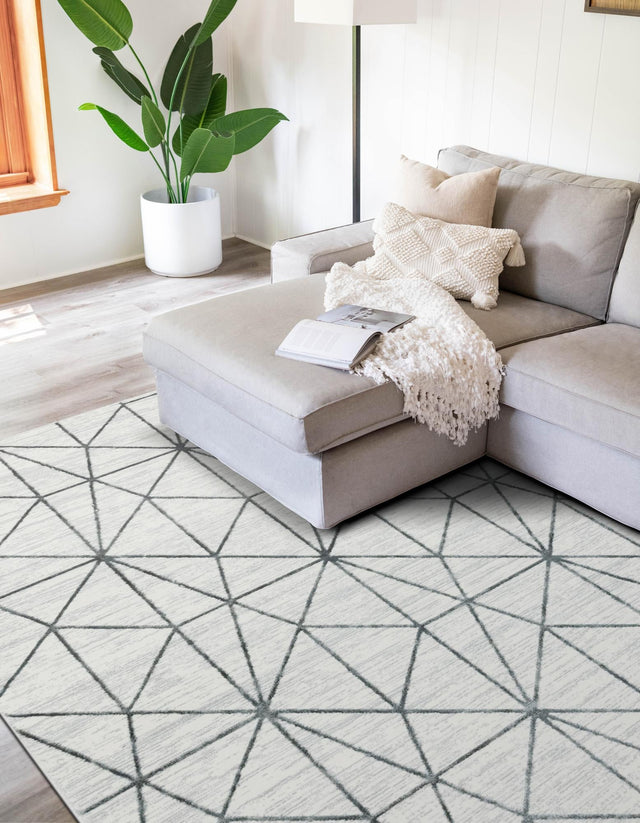 White 4' 1 x 6' 1 Matrix Trellis Rectangle Area Rug 100% Polyester Geometric Pattern Modern Carpet for Living, Dining, Bedroom, Office for Sale at Rug Engine