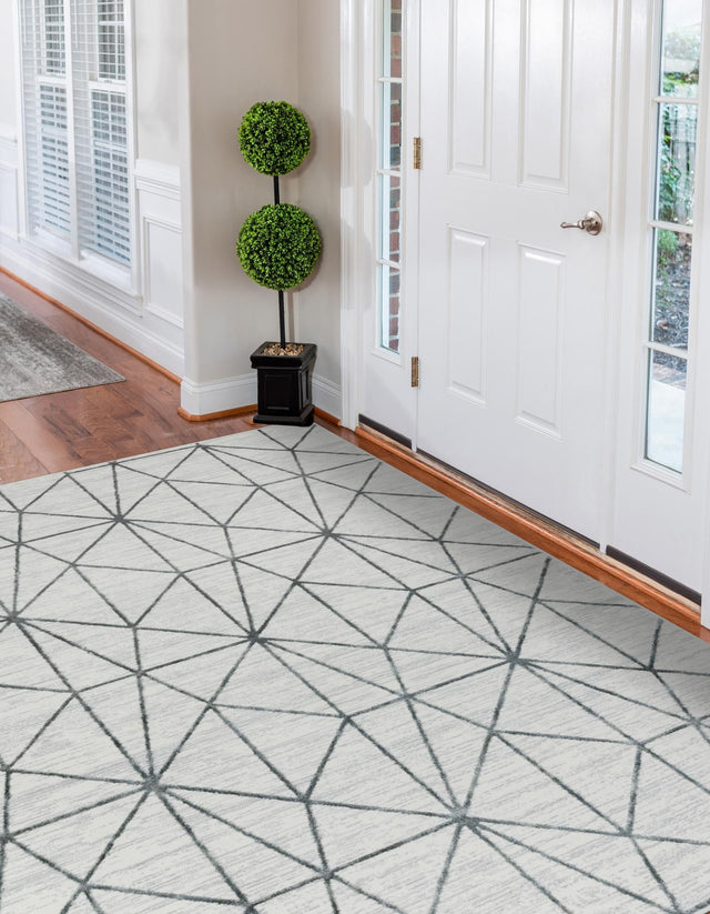 White 9' x 12' 2 Matrix Trellis Rectangle Area Rug 100% Polyester Geometric Pattern Modern Carpet for Living, Dining, Bedroom, Office for Sale at Rug Engine