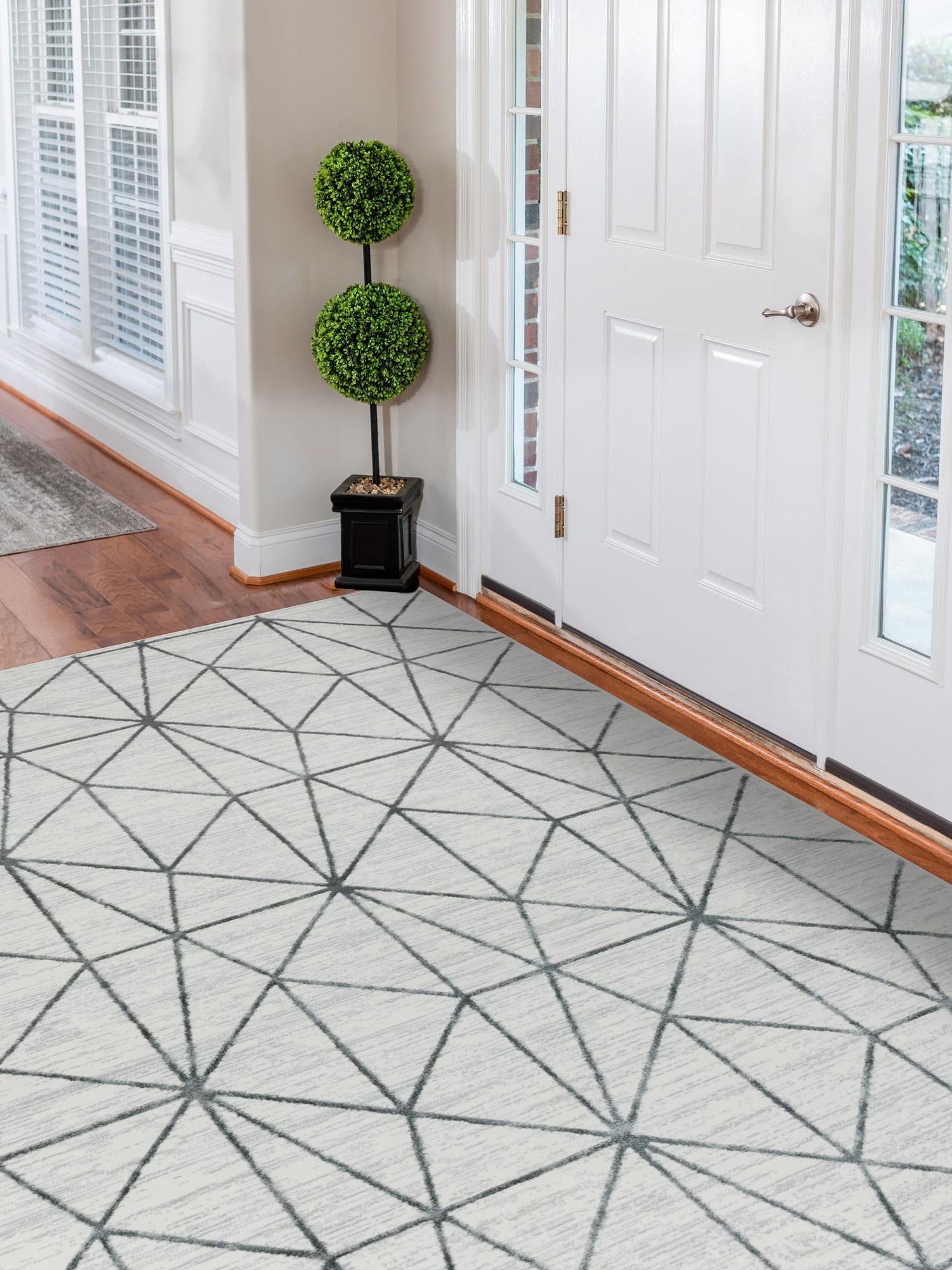 White 3' 3 x 5' 3 Matrix Trellis Rectangle Area Rug 100% Polyester Geometric Pattern Modern Carpet for Living, Dining, Bedroom, Office for Sale at Rug Engine