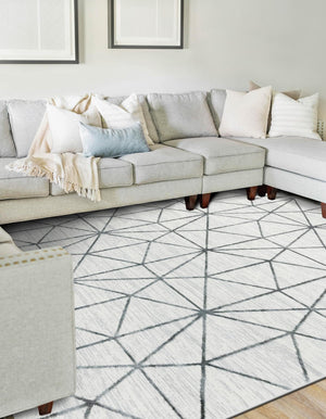 White 3' 3 x 5' 3 Matrix Trellis Rectangle Area Rug 100% Polyester Geometric Pattern Modern Carpet for Living, Dining, Bedroom, Office for Sale at Rug Engine