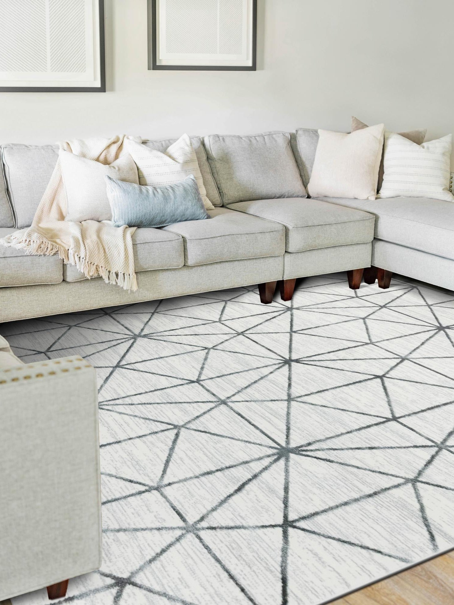 White 9' 10 x 14' 1 Matrix Trellis Rectangle Area Rug 100% Polyester Geometric Pattern Modern Carpet for Living, Dining, Bedroom, Office for Sale at Rug Engine