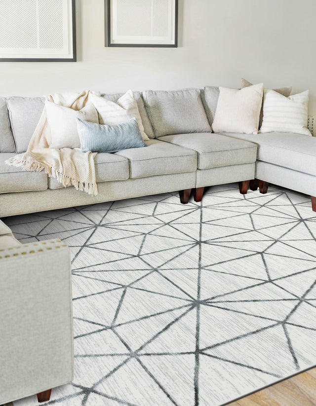 White 5' 1 x 8' Matrix Trellis Rectangle Area Rug 100% Polyester Geometric Pattern Modern Carpet for Living, Dining, Bedroom, Office for Sale at Rug Engine