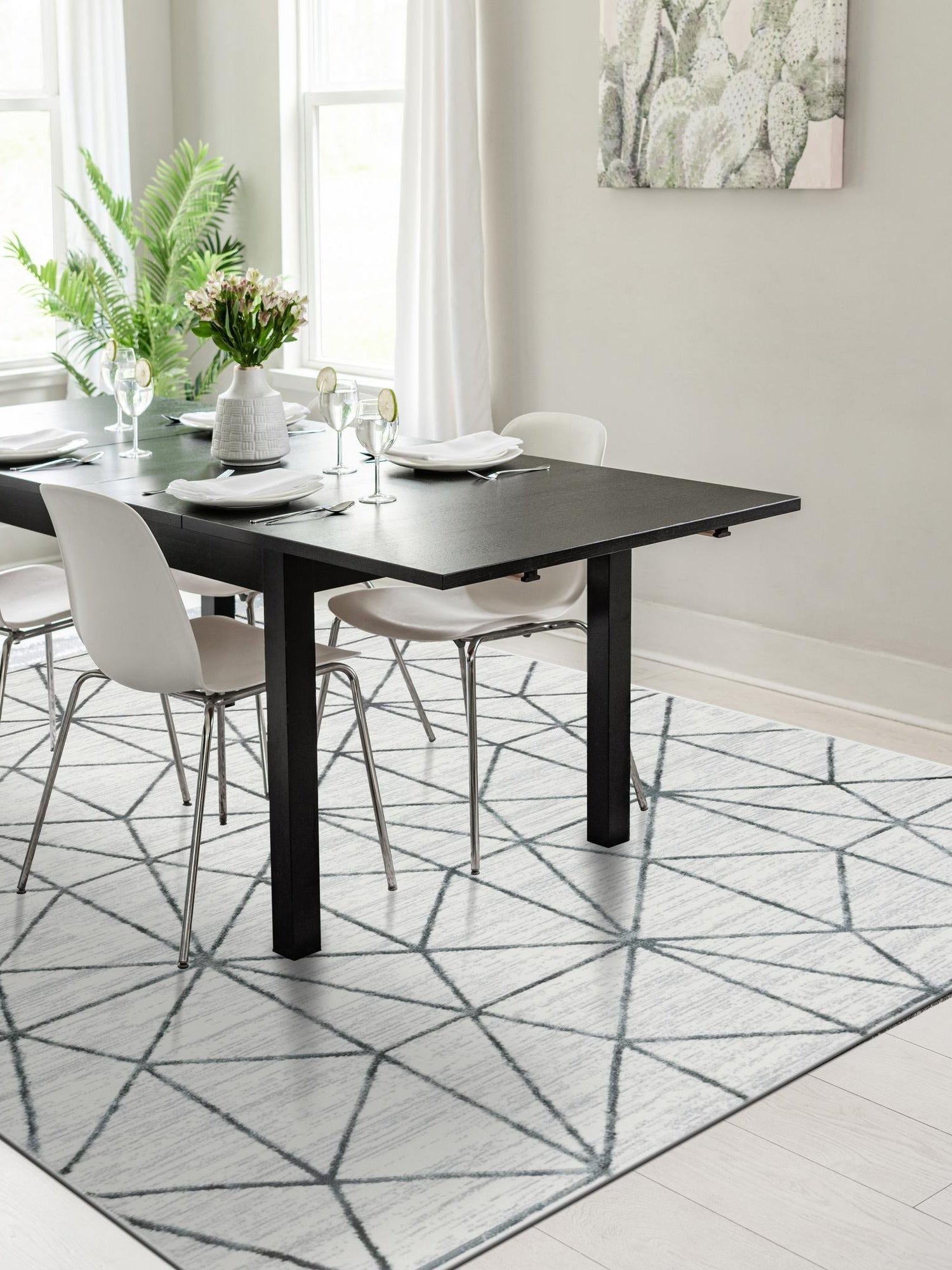 White 4' 1 x 6' 1 Matrix Trellis Rectangle Area Rug 100% Polyester Geometric Pattern Modern Carpet for Living, Dining, Bedroom, Office for Sale at Rug Engine