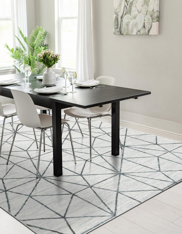 White 7' 1 x 10' Matrix Trellis Rectangle Area Rug 100% Polyester Geometric Pattern Modern Carpet for Living, Dining, Bedroom, Office for Sale at Rug Engine