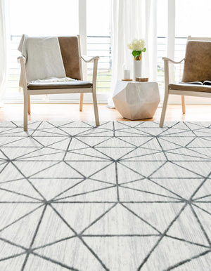 White 9' x 12' 2 Matrix Trellis Rectangle Area Rug 100% Polyester Geometric Pattern Modern Carpet for Living, Dining, Bedroom, Office for Sale at Rug Engine
