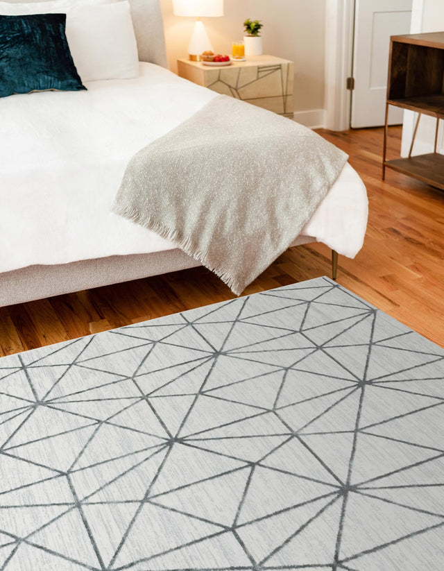 White 4' 1 x 6' 1 Matrix Trellis Rectangle Area Rug 100% Polyester Geometric Pattern Modern Carpet for Living, Dining, Bedroom, Office for Sale at Rug Engine