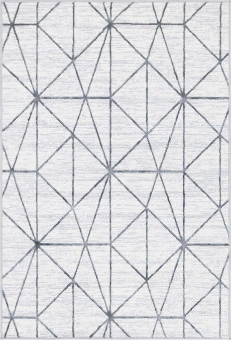 White 4' 1 x 6' 1 Matrix Trellis Rectangle Area Rug 100% Polyester Geometric Pattern Modern Carpet for Living, Dining, Bedroom, Office for Sale at Rug Engine