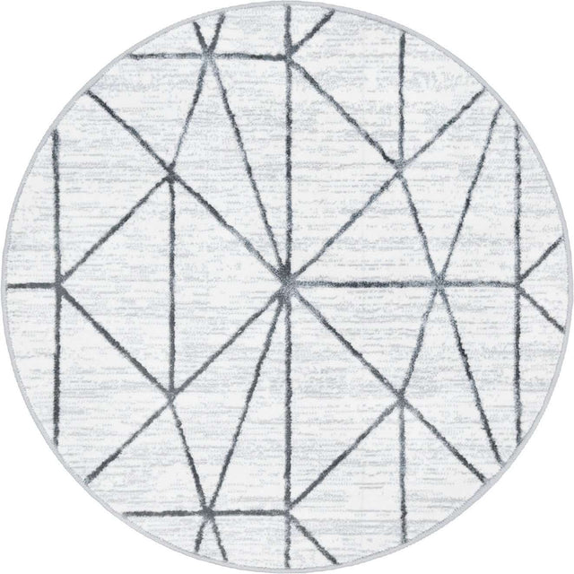 White 3' 3 x 3' 3 Matrix Trellis Round Area Rug 100% Polyester Geometric Pattern Modern Carpet for Living, Dining, Bedroom, Office for Sale at Rug Engine