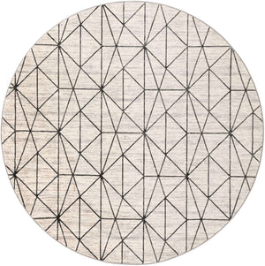 White 8' x 8' Matrix Trellis Round Area Rug 100% Polyester Geometric Pattern Modern Carpet for Living, Dining, Bedroom, Office for Sale at Rug Engine