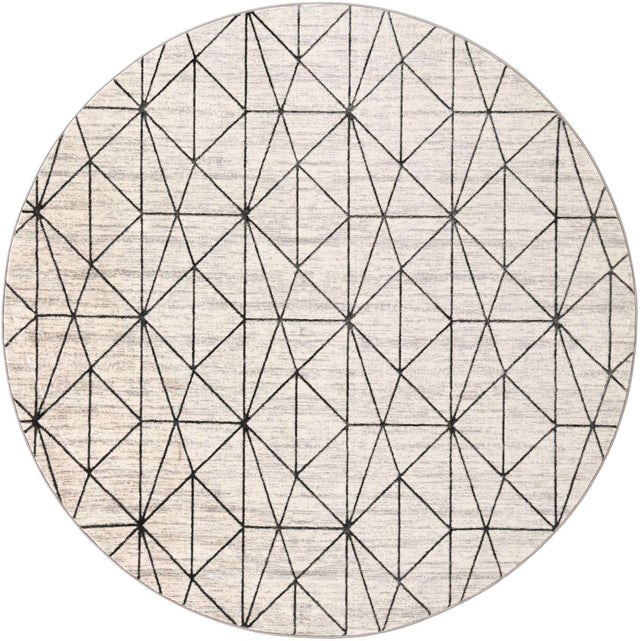 White 8' x 8' Matrix Trellis Round Area Rug 100% Polyester Geometric Pattern Modern Carpet for Living, Dining, Bedroom, Office for Sale at Rug Engine