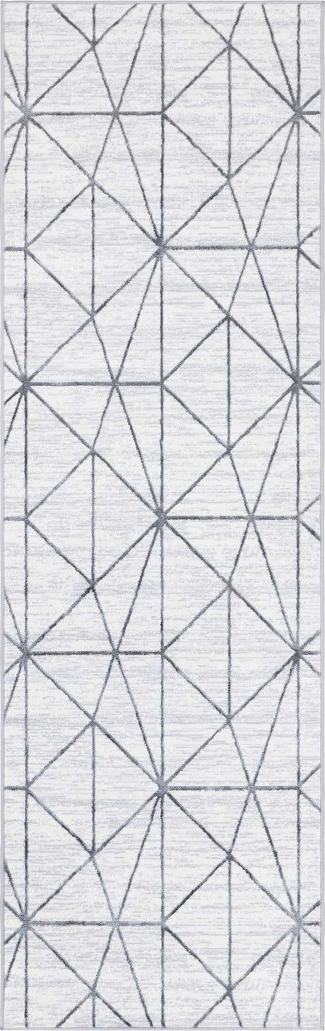 White 3' x 10' Matrix Trellis Runner Area Rug 100% Polyester Geometric Pattern Modern Carpet for Living, Dining, Bedroom, Office for Sale at Rug Engine