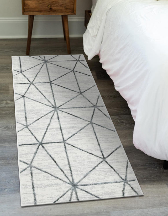 White 3' x 10' Matrix Trellis Runner Area Rug 100% Polyester Geometric Pattern Modern Carpet for Living, Dining, Bedroom, Office for Sale at Rug Engine