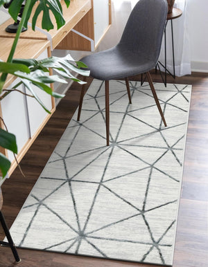 White 3' x 10' Matrix Trellis Runner Area Rug 100% Polyester Geometric Pattern Modern Carpet for Living, Dining, Bedroom, Office for Sale at Rug Engine