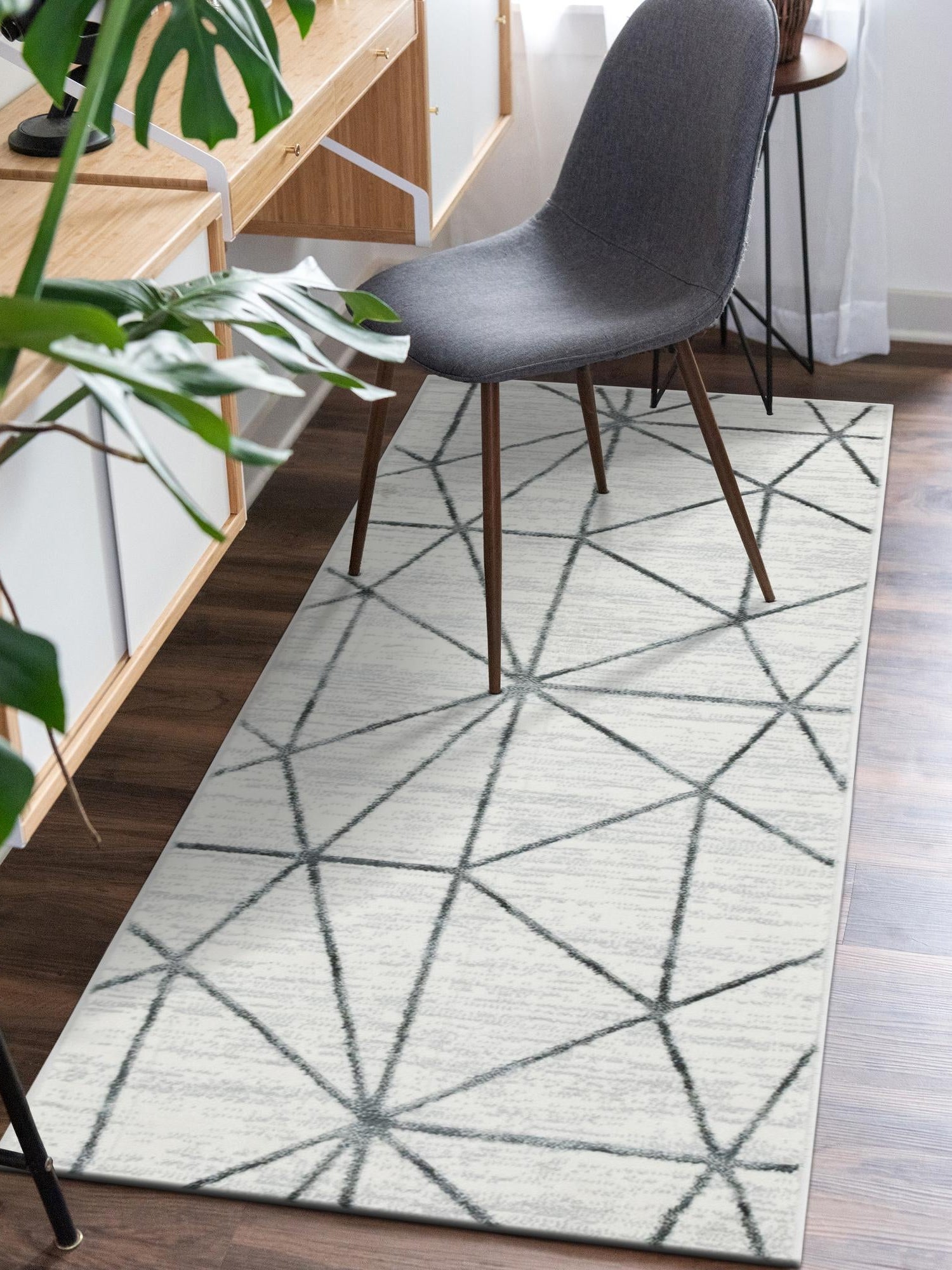 White 2' 7 x 13' Matrix Trellis Runner Area Rug 100% Polyester Geometric Pattern Modern Carpet for Living, Dining, Bedroom, Office for Sale at Rug Engine