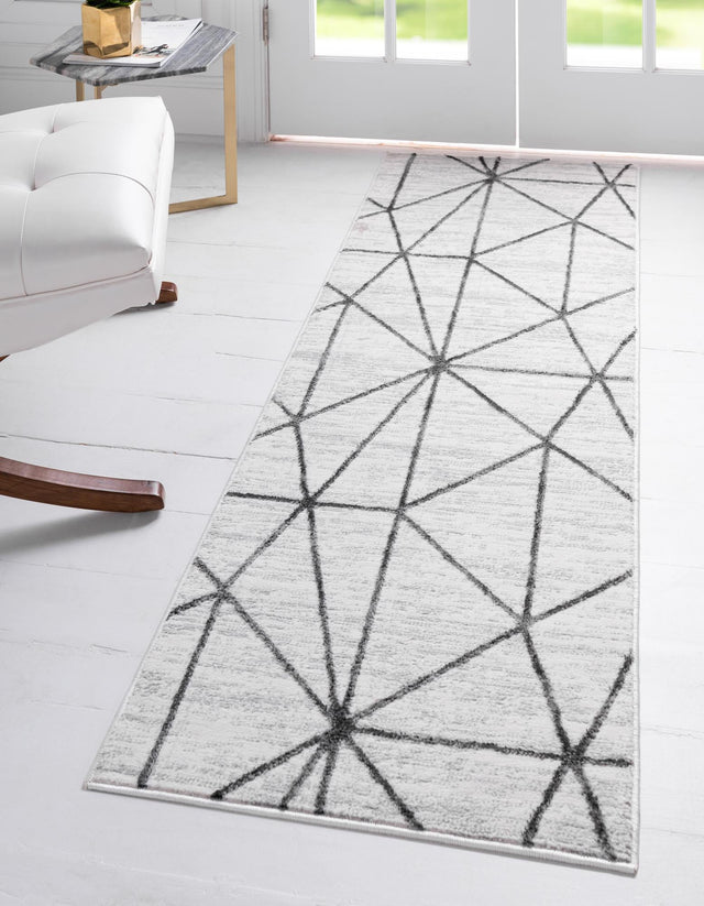 White 3' x 10' Matrix Trellis Runner Area Rug 100% Polyester Geometric Pattern Modern Carpet for Living, Dining, Bedroom, Office for Sale at Rug Engine