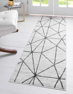 White 2' x 8' Matrix Trellis Runner Area Rug 100% Polyester Geometric Pattern Modern Carpet for Living, Dining, Bedroom, Office for Sale at Rug Engine
