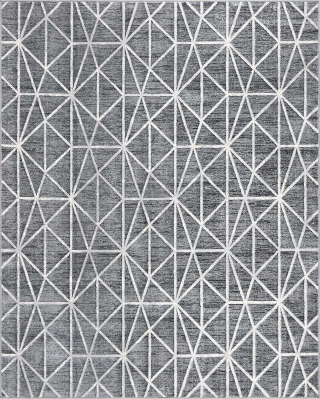 Gray 8' x 10' Matrix Trellis Rectangle Area Rug 100% Polyester Geometric Pattern Modern Carpet for Living, Dining, Bedroom, Office for Sale at Rug Engine