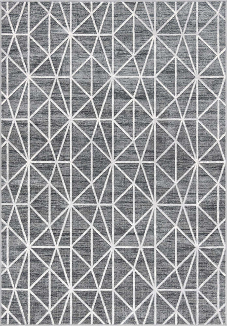 Gray 7' x 10' Matrix Trellis Rectangle Area Rug 100% Polyester Geometric Pattern Modern Carpet for Living, Dining, Bedroom, Office for Sale at Rug Engine