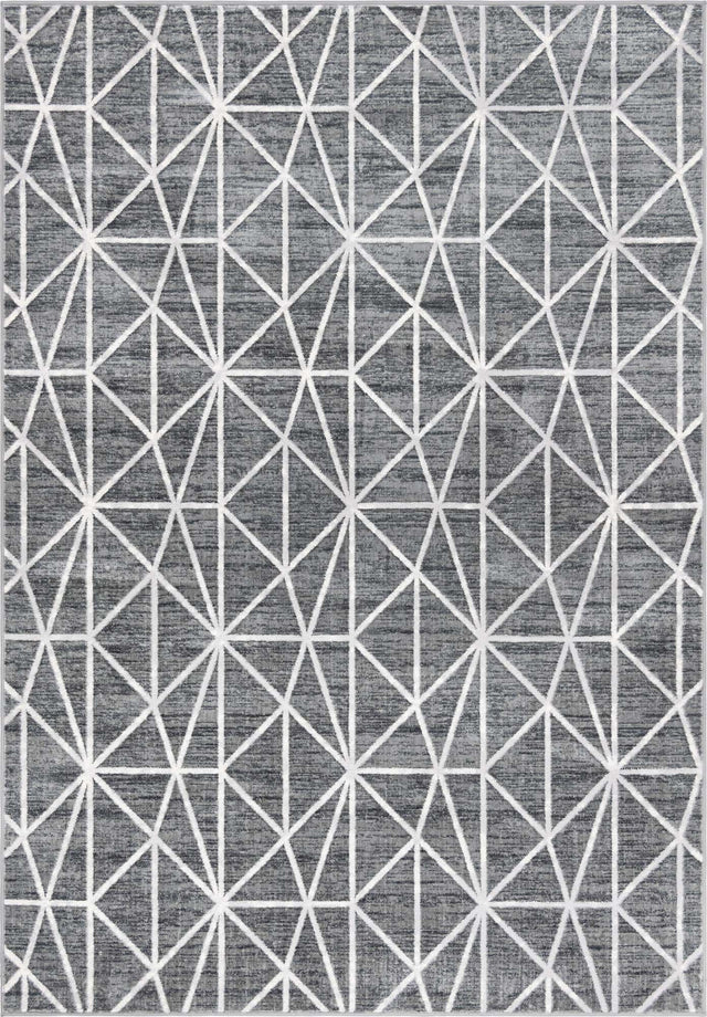 Gray 7' x 10' Matrix Trellis Rectangle Area Rug 100% Polyester Geometric Pattern Modern Carpet for Living, Dining, Bedroom, Office for Sale at Rug Engine