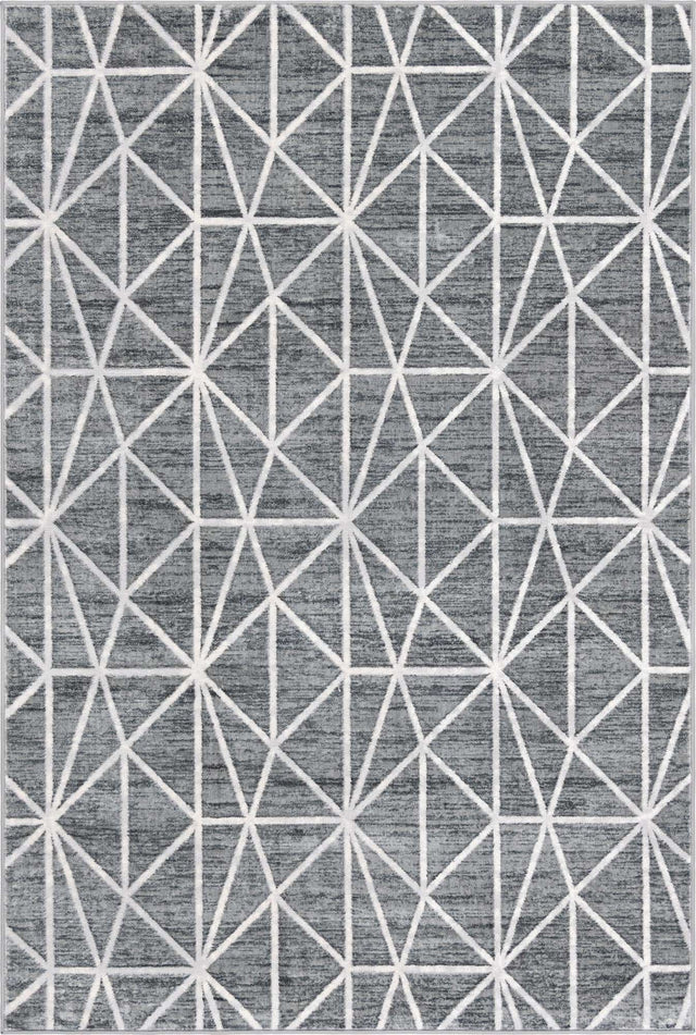 Gray 6' 1 x 9' Matrix Trellis Rectangle Area Rug 100% Polyester Geometric Pattern Modern Carpet for Living, Dining, Bedroom, Office for Sale at Rug Engine